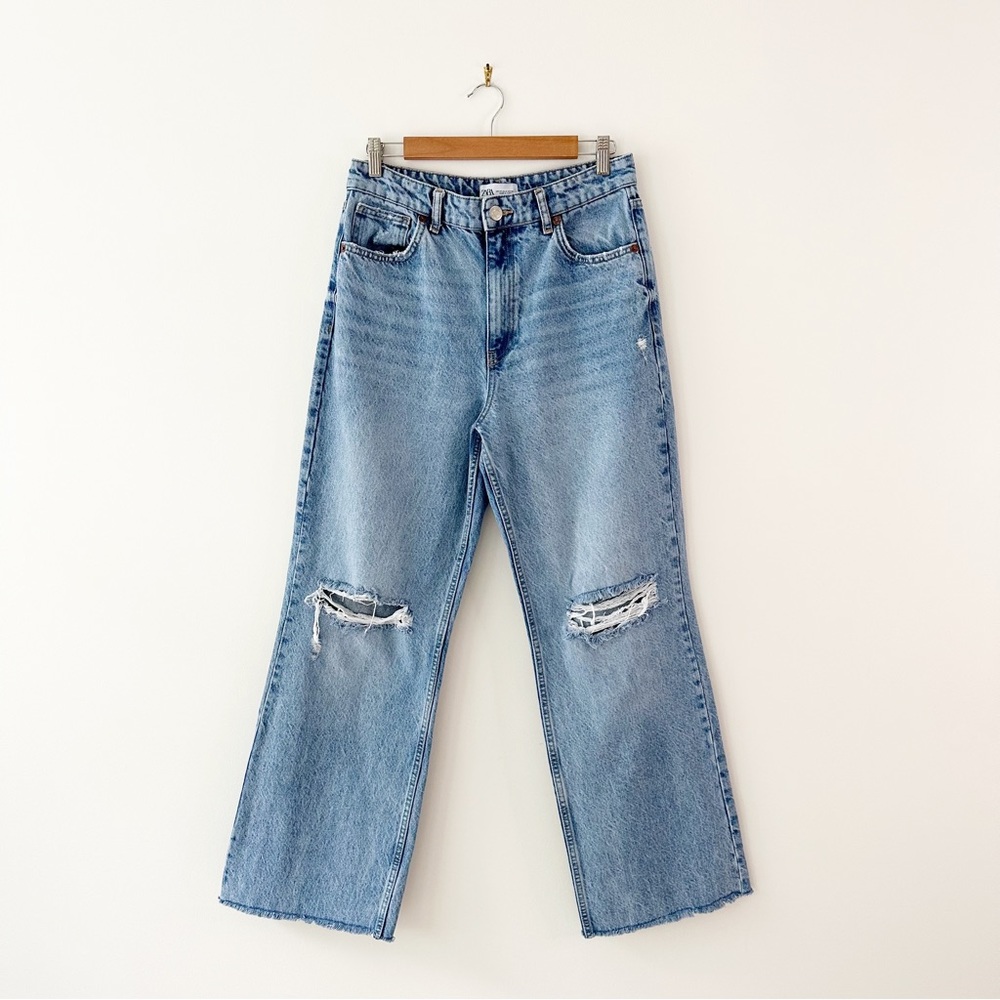 Zara Blue High waisted Wide Leg Jeans Size 8